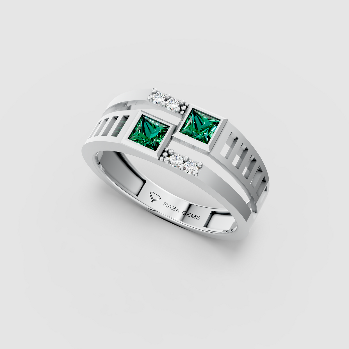 Nancy – 18K Solid Gold Princess Emerald & Moissanite Architectural Ring