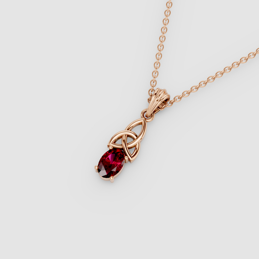 Emily - 18K Gold Oval Ruby Celtic Knot Pendant (Pendant Only)"