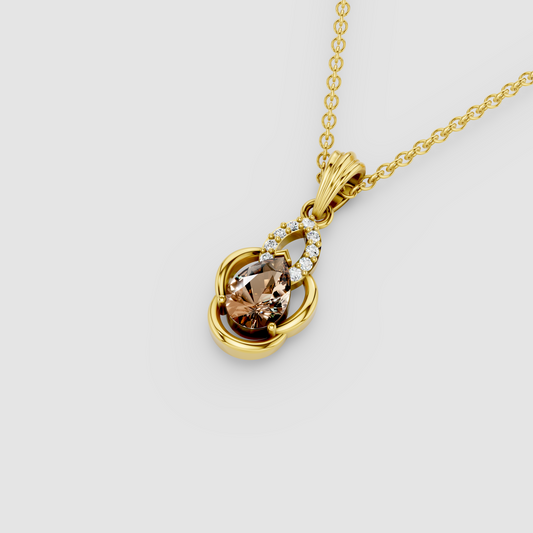 Brenda - 18K Gold Pear Smoky Topaz & Moissanite Halo Drop Pendant (Pendant Only)"