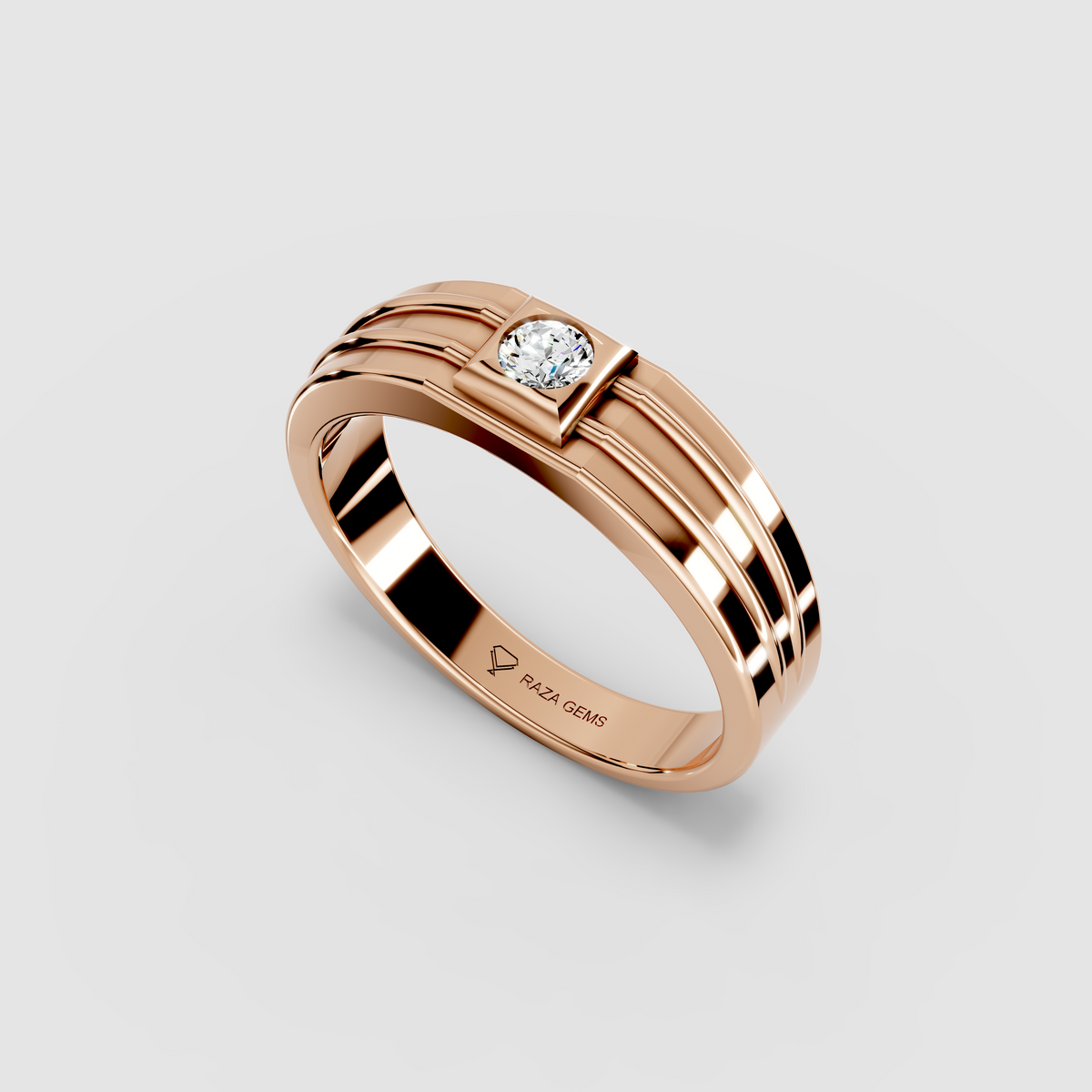 Esme – Flush-Set Round Moissanite Grooved Men's Ring in 18KT Gold