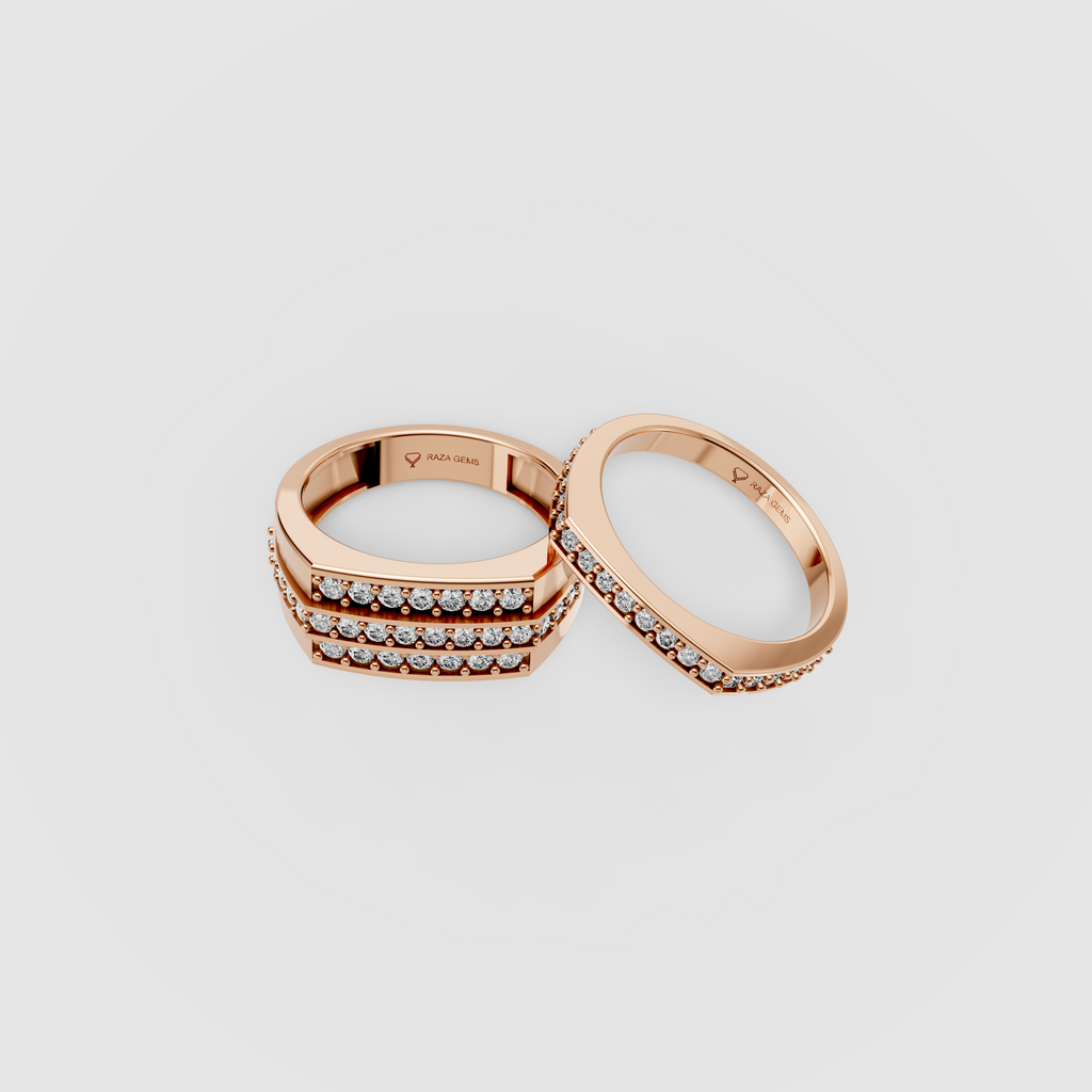Mila – 18K Solid Gold Moissanite Triple & Single Row Channel Couple Bands