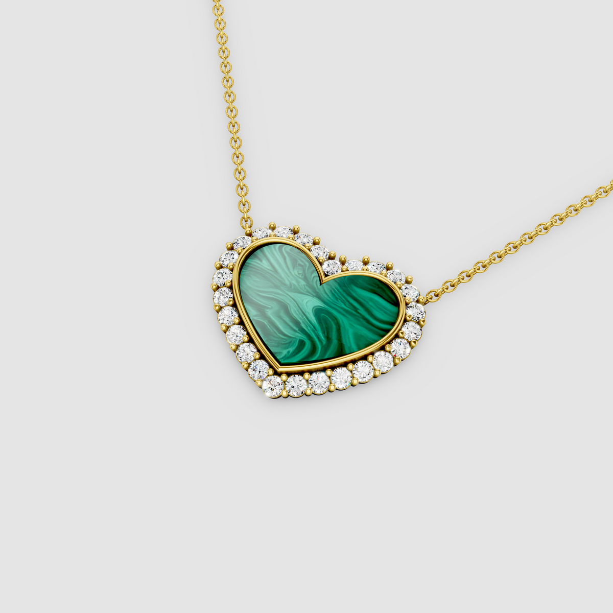 Lisa - 18K Gold Heart Malachite Pendant with Moissanite Halo (Pendant Only)"