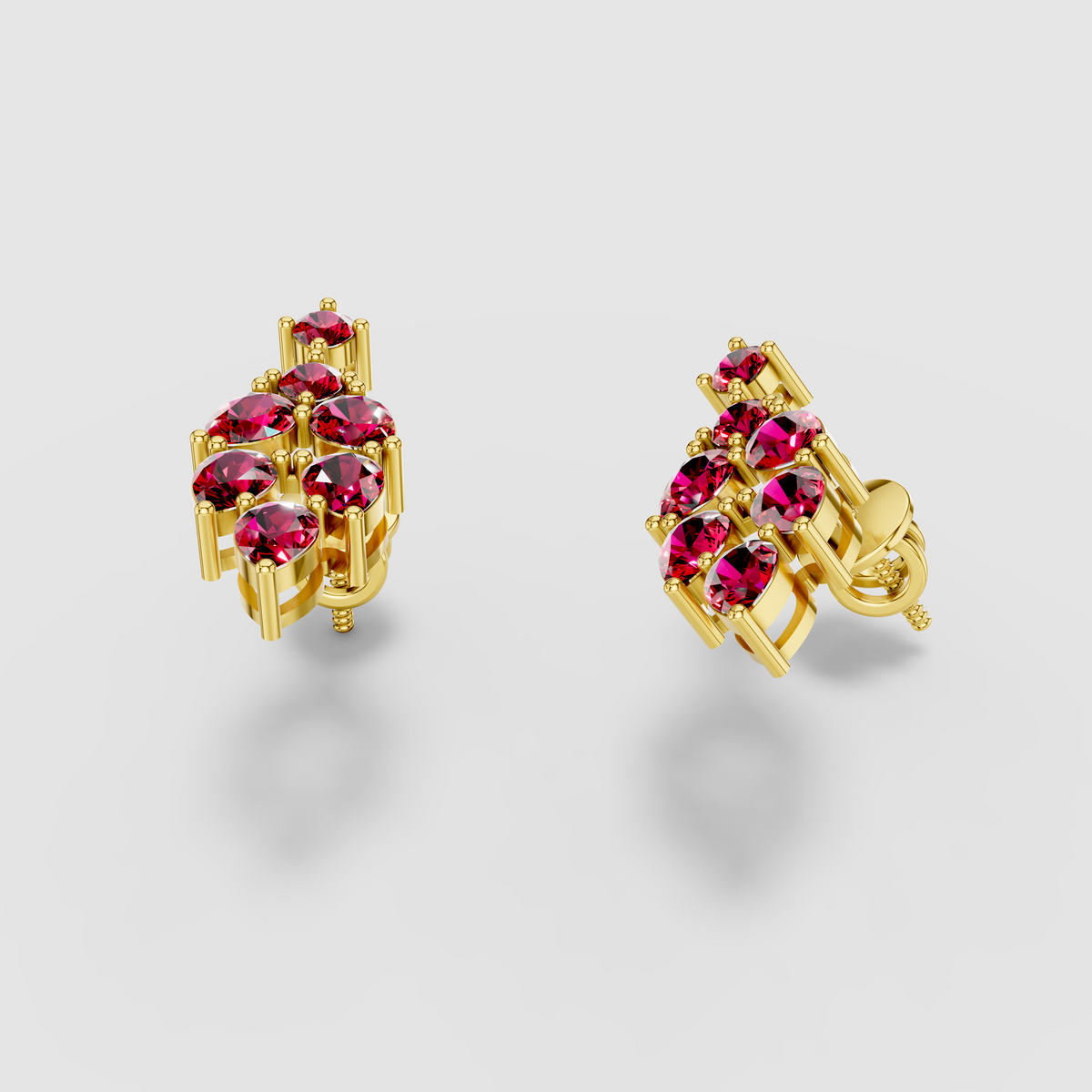 Nicole - Solid 18K Gold Pear & Round Ruby Cluster Dangle Earrings"