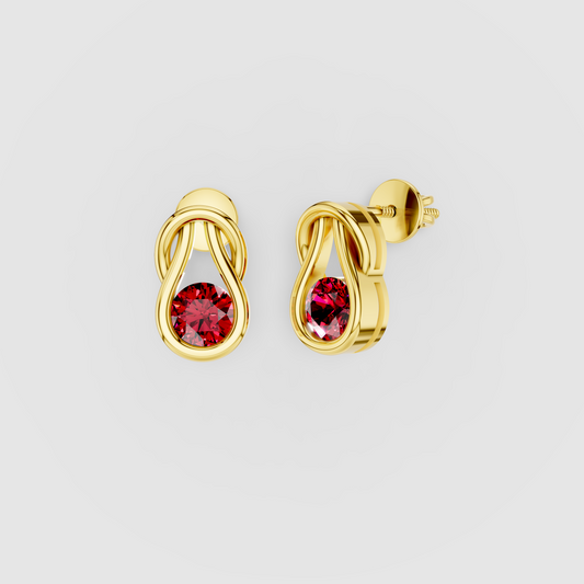 Barbara - 18K Gold Natural Ruby Sculptural Loop Stud Earrings"
