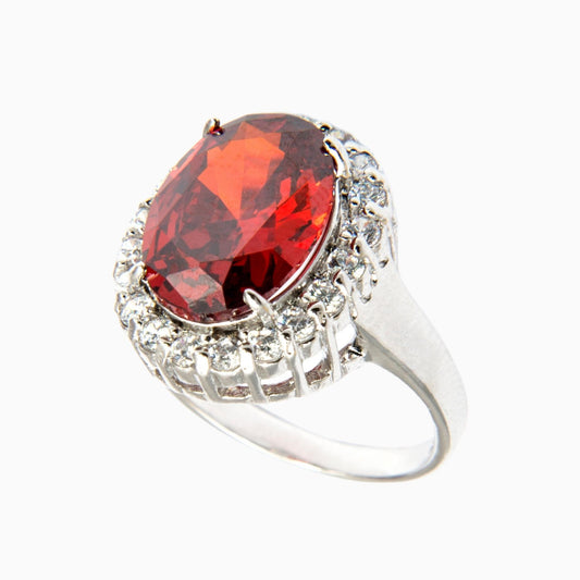 Red Garnet Stone with Moissanite Pure Silver 925