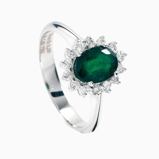 Green Emerald Stone With Moissanite Silver Ring (Quality 925) (RING0066)