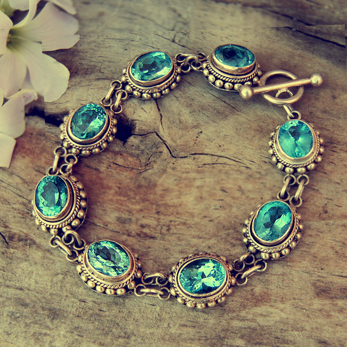 Gold 18K Bracelet with Blue Stones for Women and Men (BRA0227)