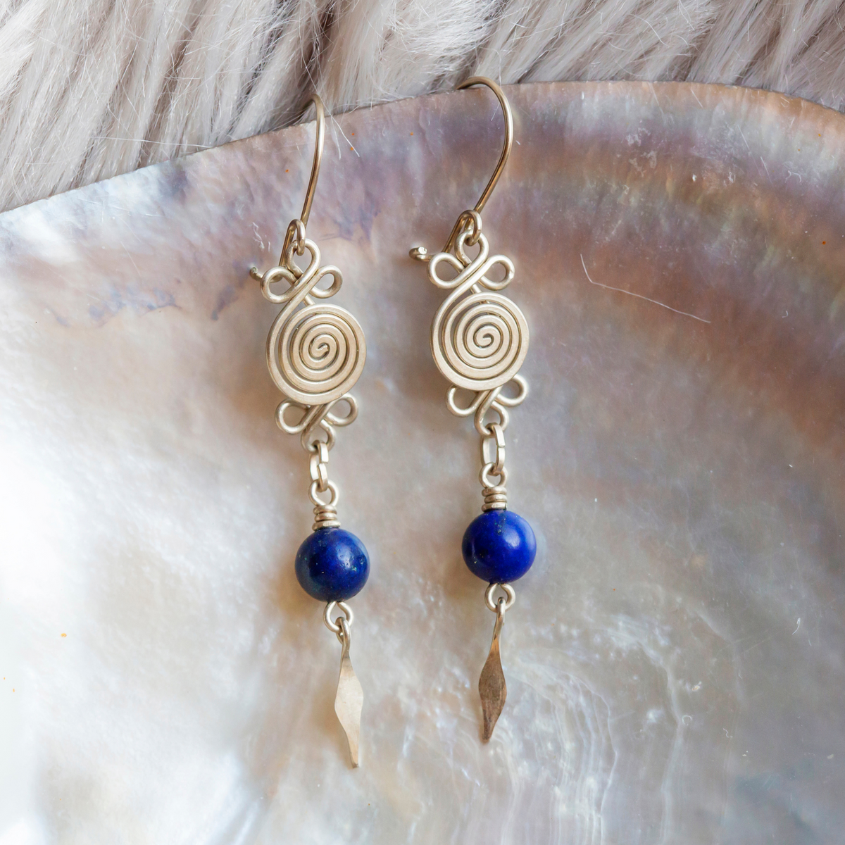 Blue Lapis Ball 18K Yellow Gold Earrings for Girls & Women (EAR0820)