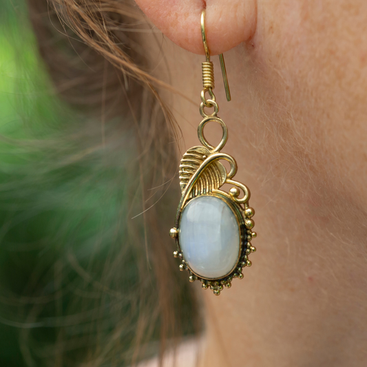 Moon Stone In 18K Yellow Gold Earrings for Women (EAR0860)