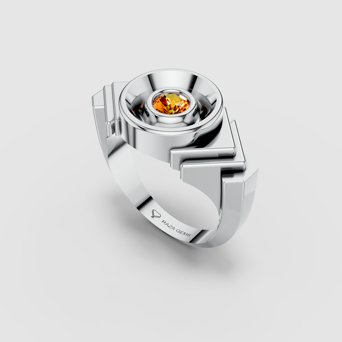 Celeste - 18K Gold Bezel Yellow Spinel Concave Signet Ring