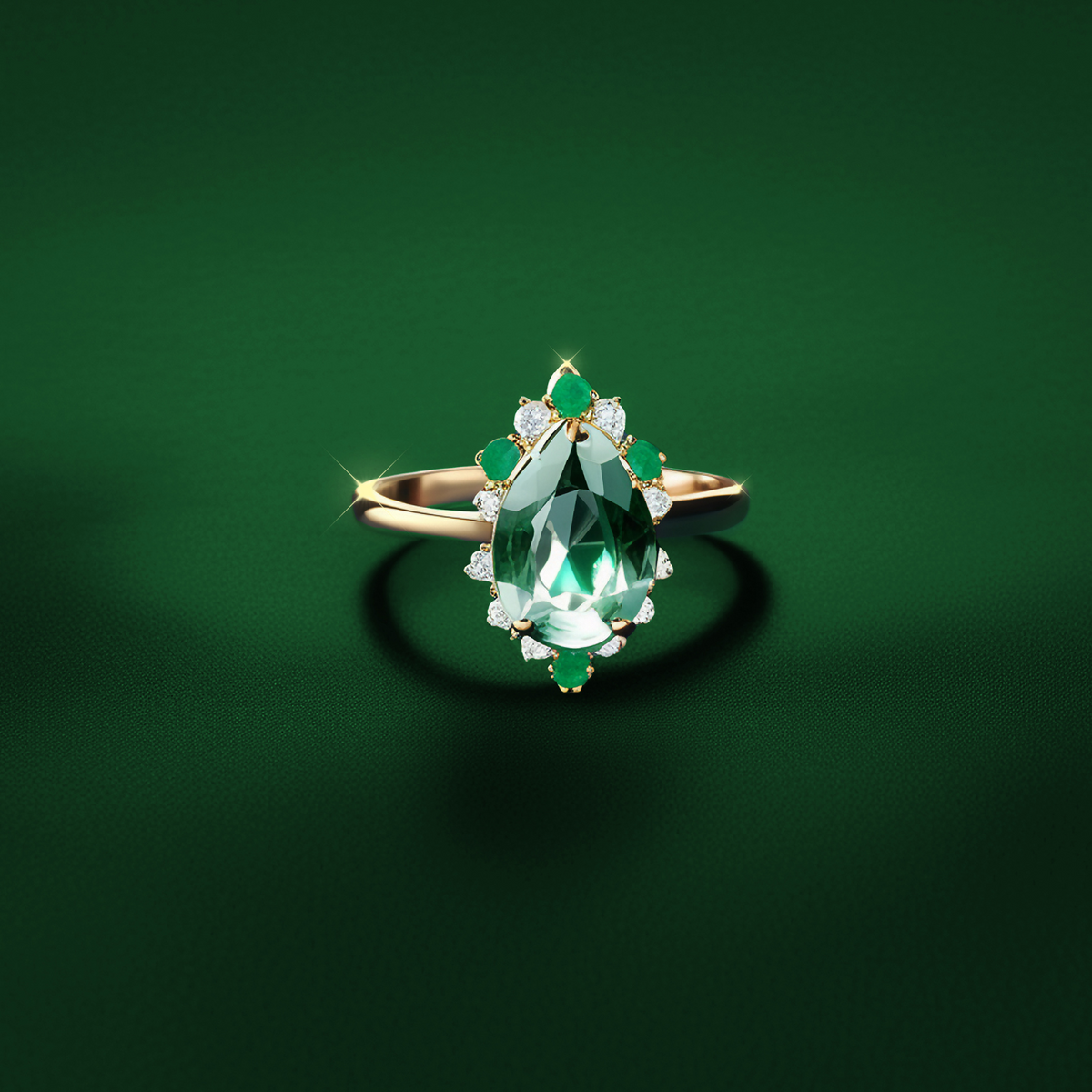 Natural Green Tourmaline with 18K Yellow Gold Ring for Women (EAR0970)