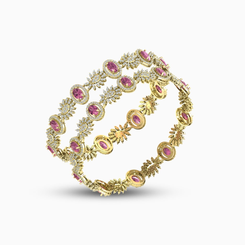 Rubellite Tourmaline Bangles - Urwa - Yellow Gold