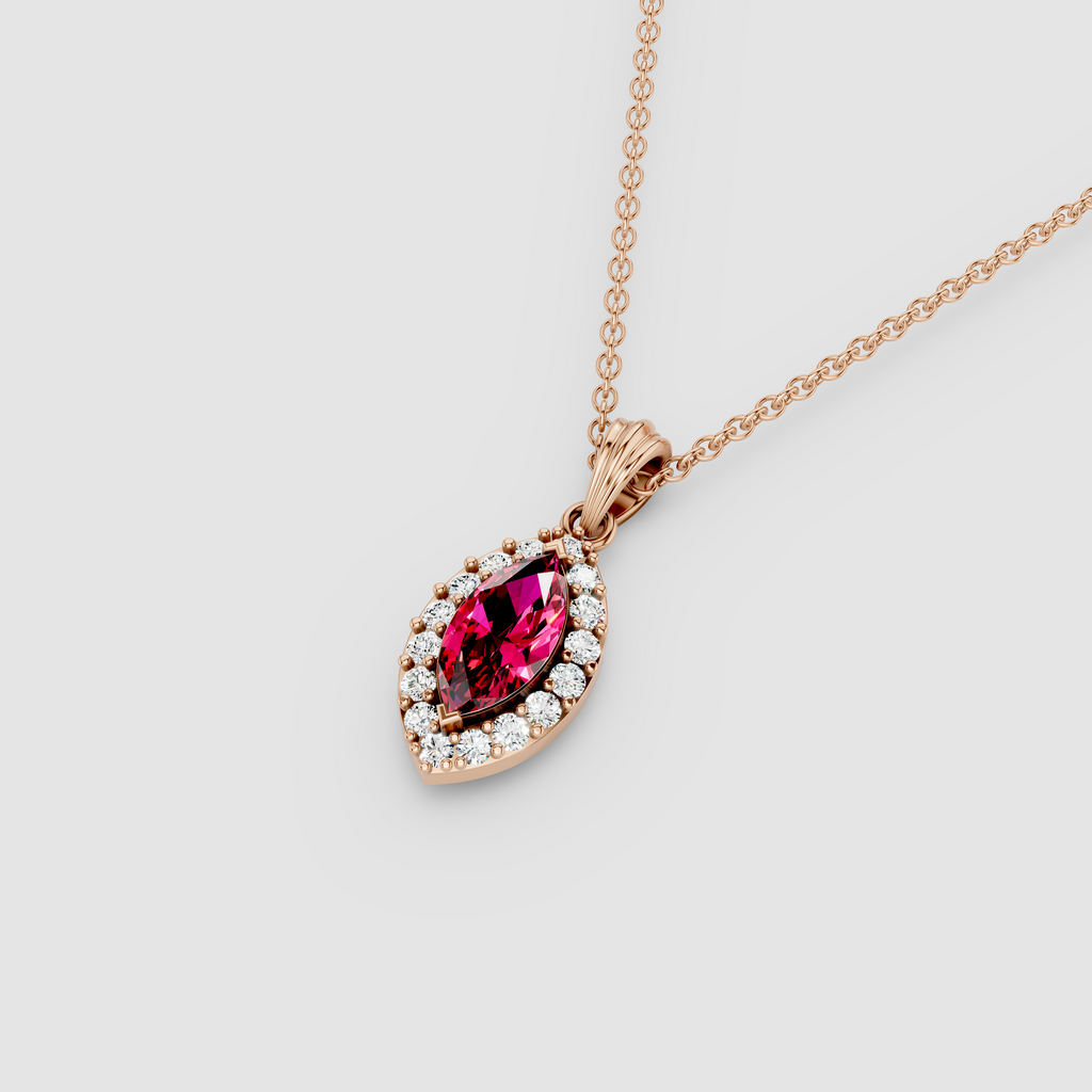 Sandra - Solid 18K Gold Ruby Solitaire Pendant with Sparkling Moissanite Halo"