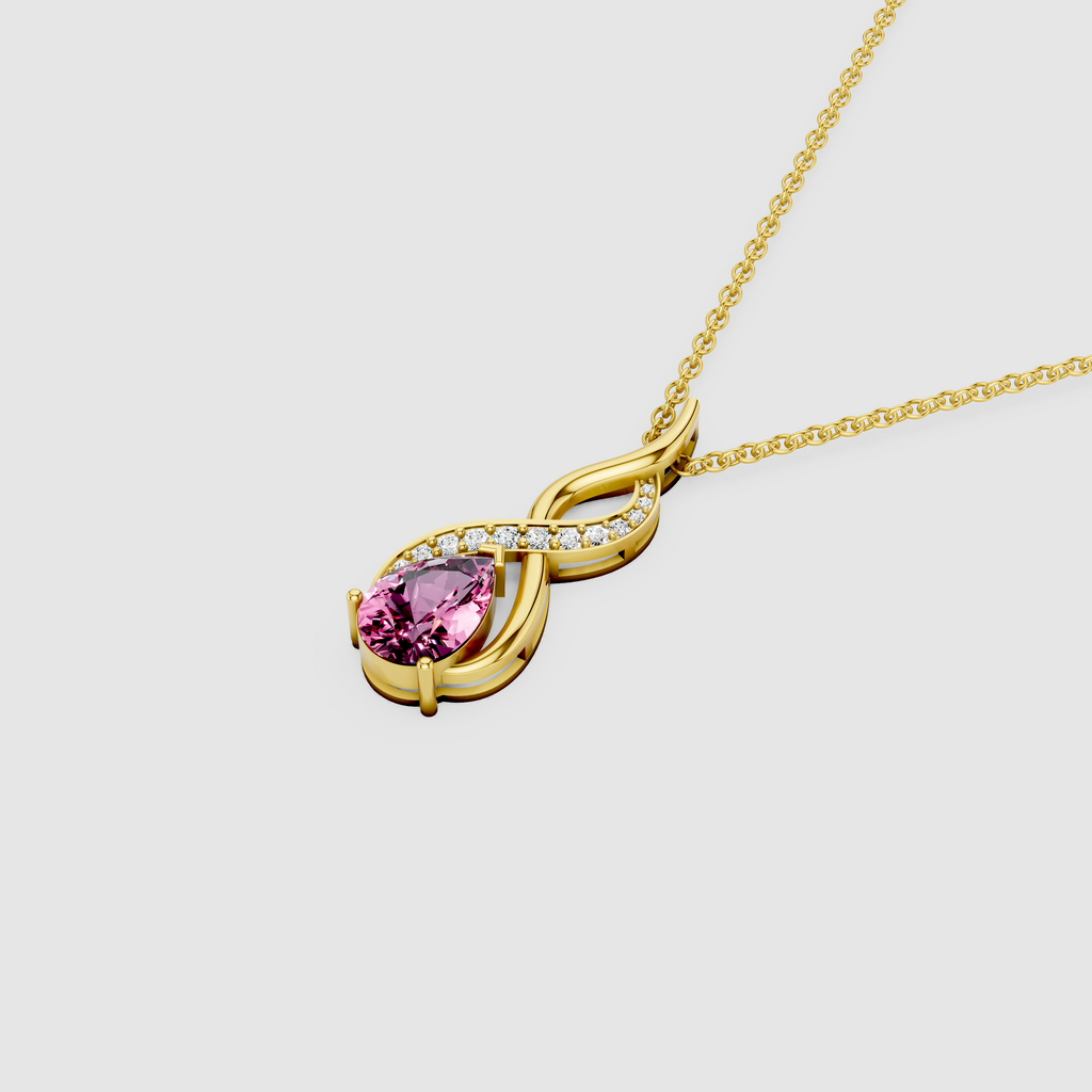 Serenity – Pear-Cut Pink Sapphire Swirl Pendant with Moissanite in 18KT Gold