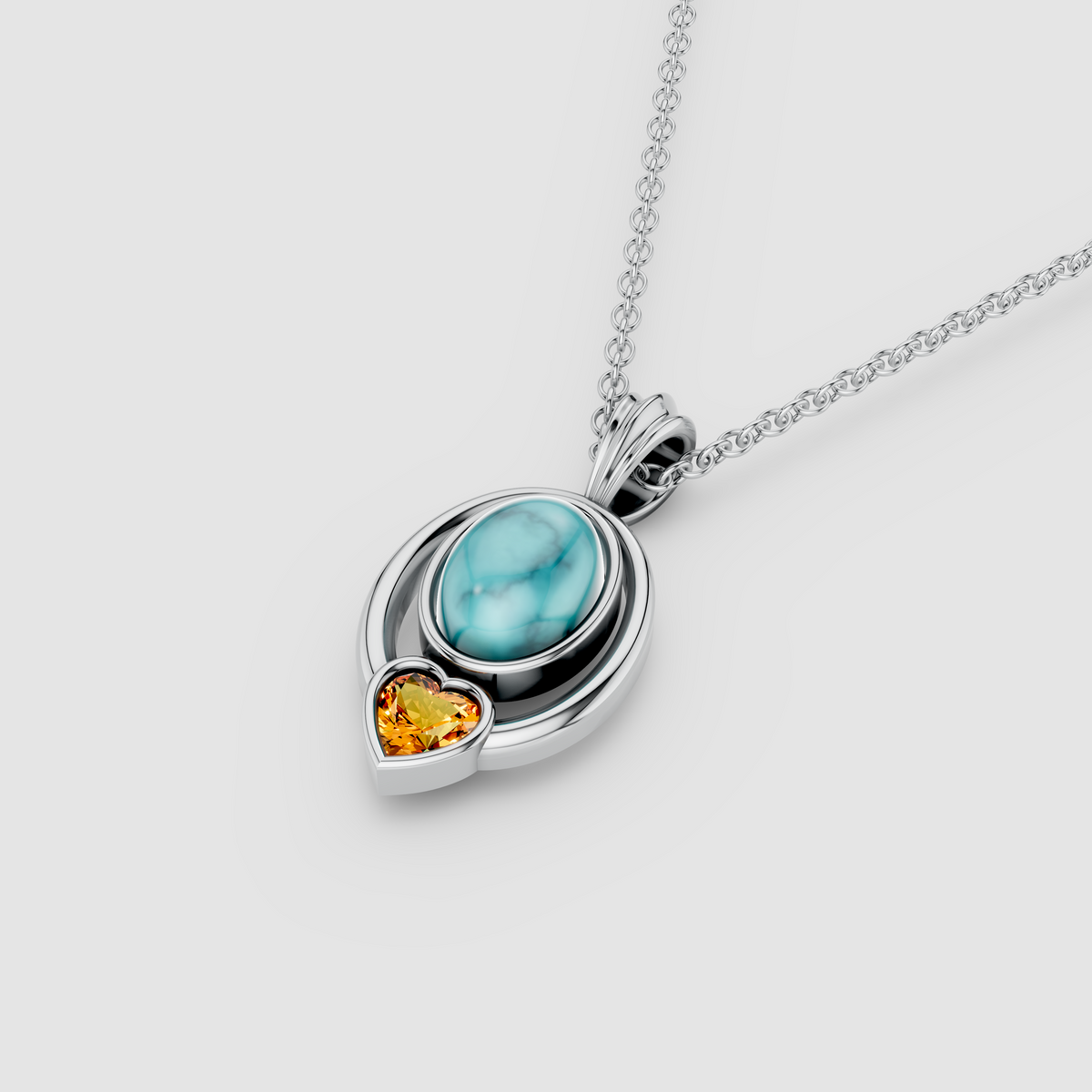 Kimberly - 18K Gold Oval Turquoise & Heart Citrine Statement Pendant (Pendant Only)"