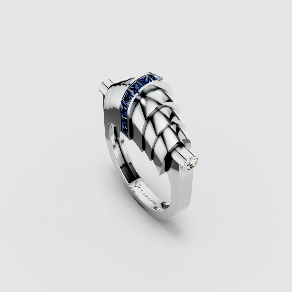 Catherine - Solid 18K Gold Fluted Band with Blue Sapphire Channel"