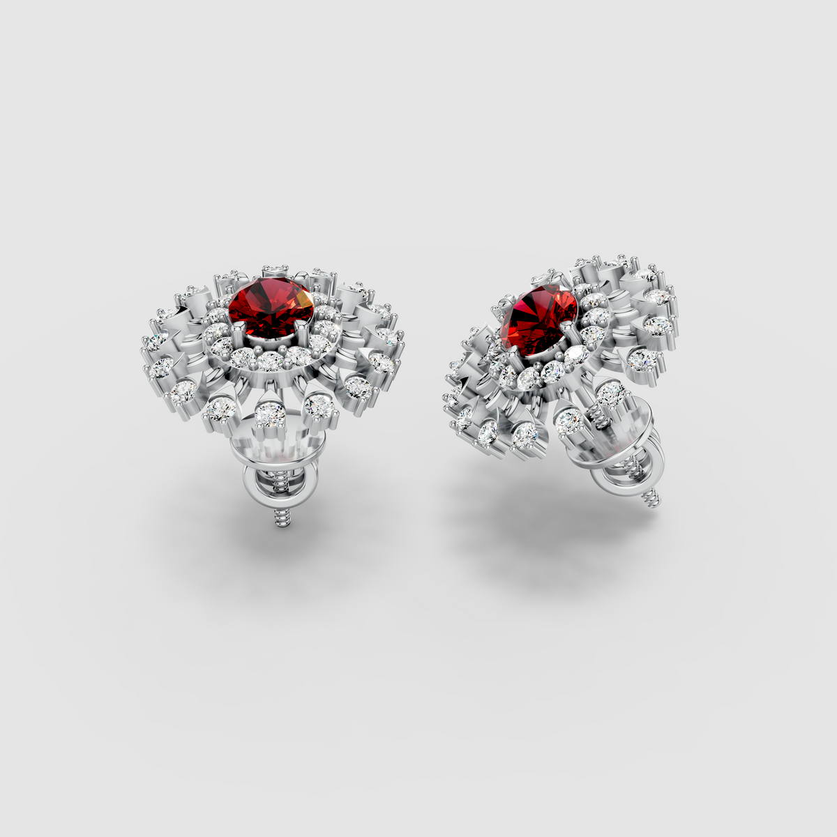 Stephanie - 18K Gold Oval Ruby & Double Moissanite Halo Stud Earrings" (Descriptive & Elegant)
