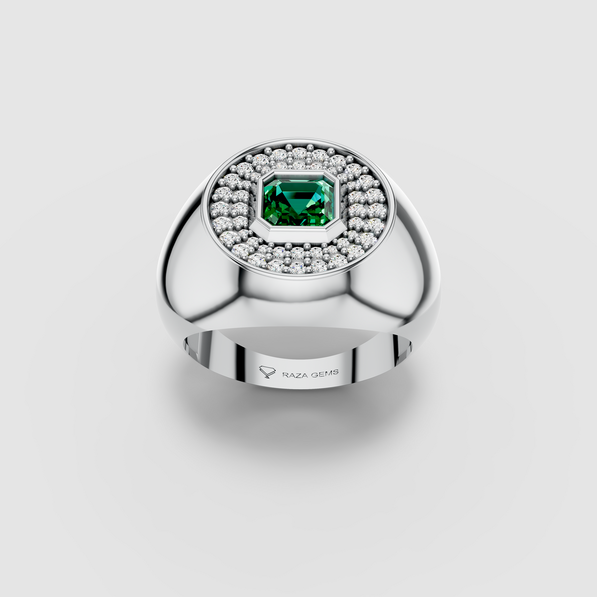 Sophia - 18K Gold Emerald & Circular Moissanite Halo Dome Rin