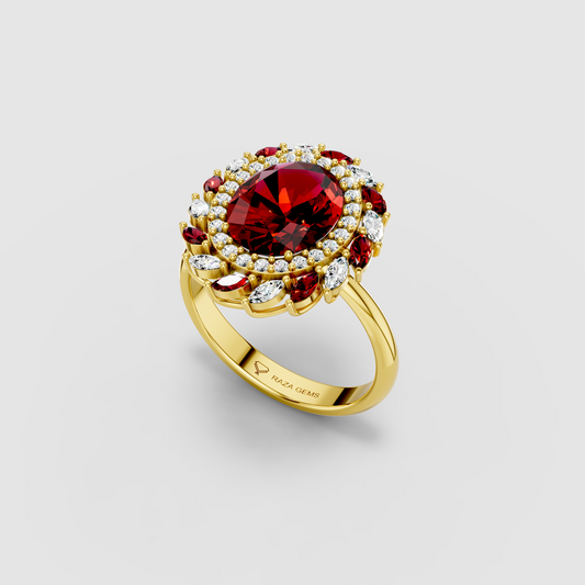 Olivia - Solid 18K Gold Oval Ruby & Marquise Moissanite Cluster Ring