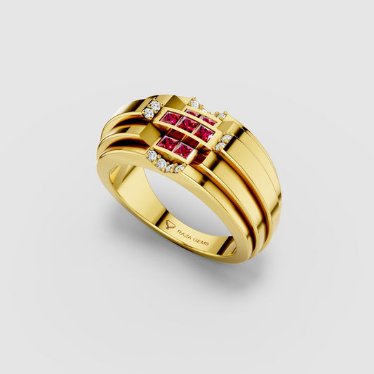 Billie - 18K Gold Red Garnet Cross & Sparkling Moissanite Ring