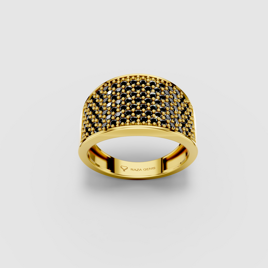 Isabella - Solid 18K Gold Honeycomb Black Zircon Band Ring