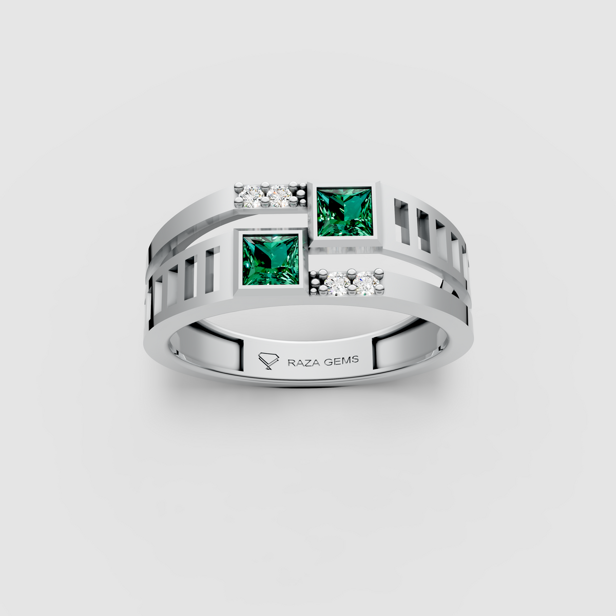 Nancy – 18K Solid Gold Princess Emerald & Moissanite Architectural Ring