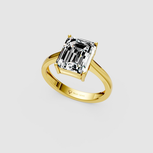 Monolith – Classic Emerald-Cut Moissanite Engagement Ring in 18KT Gold