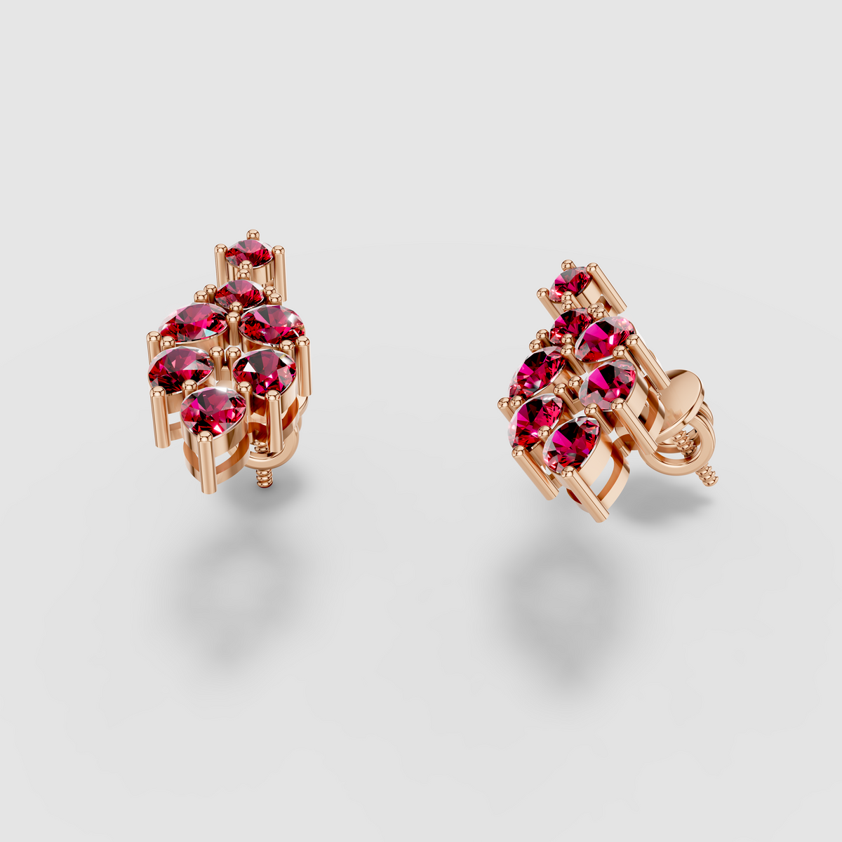 Nicole - Solid 18K Gold Pear & Round Ruby Cluster Dangle Earrings"