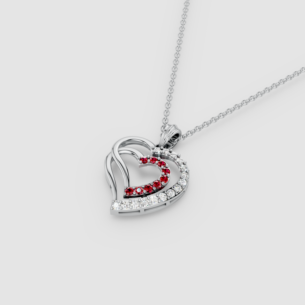 Betty - 18K Gold Double Heart Ruby & Moissanite Pendant (Pendant Only)"