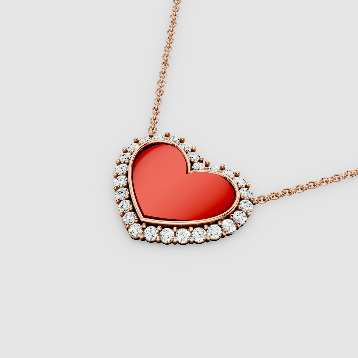 Nancy - 18K Gold Red Agate Heart Pendant with Moissanite Halo (Pendant Only)"