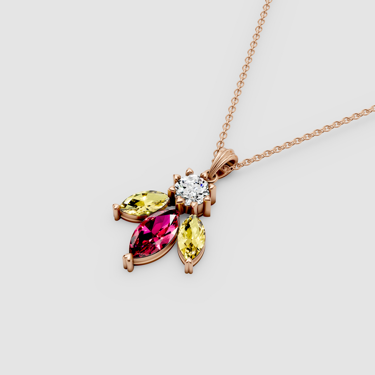 Elizabeth - Solid 18K Gold Marquise Ruby & Yellow Spinel Pendant with Moissanite"