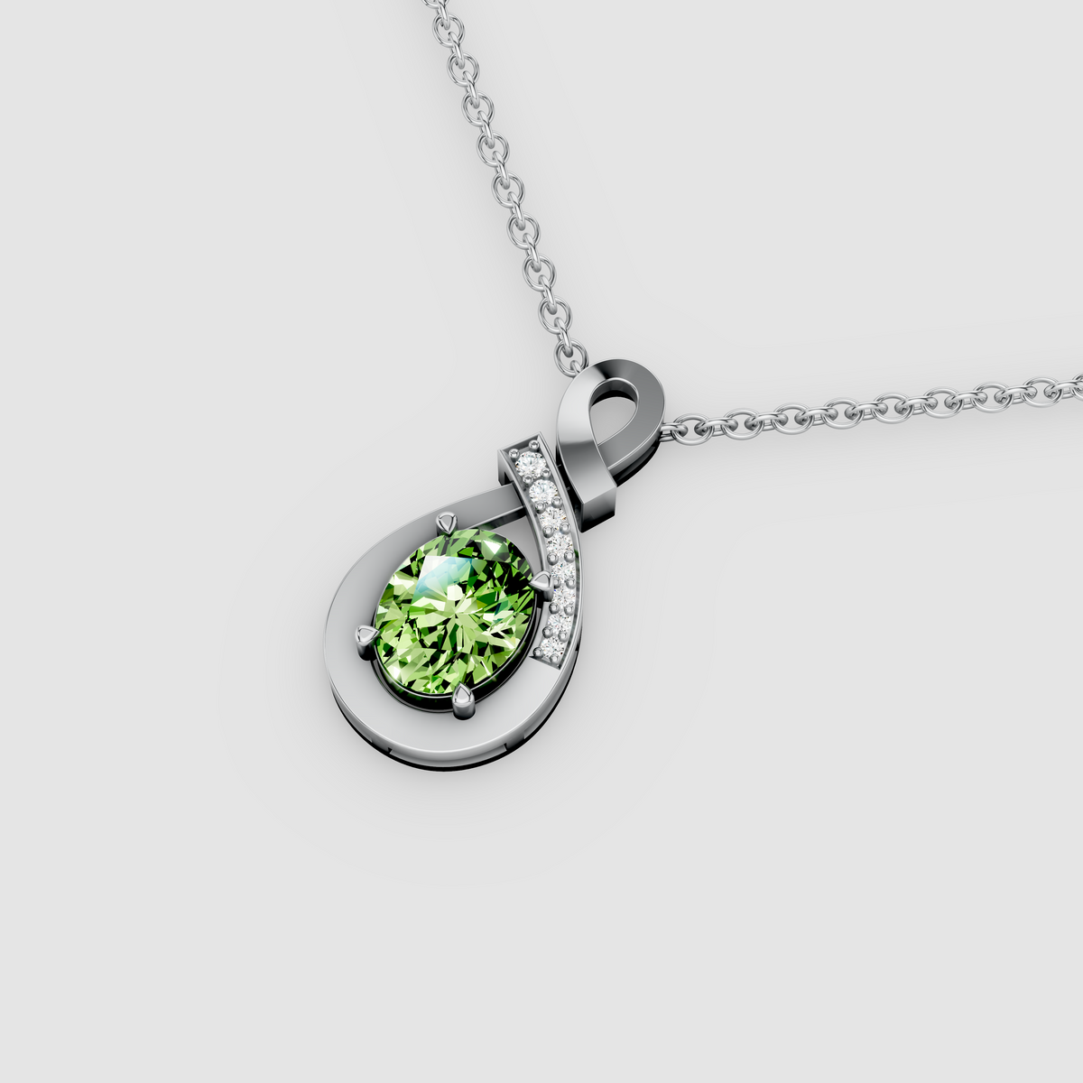 Jessica - Solid 18K Gold Peridot Infinity Twist Pendant with Sparkling Moissanite"