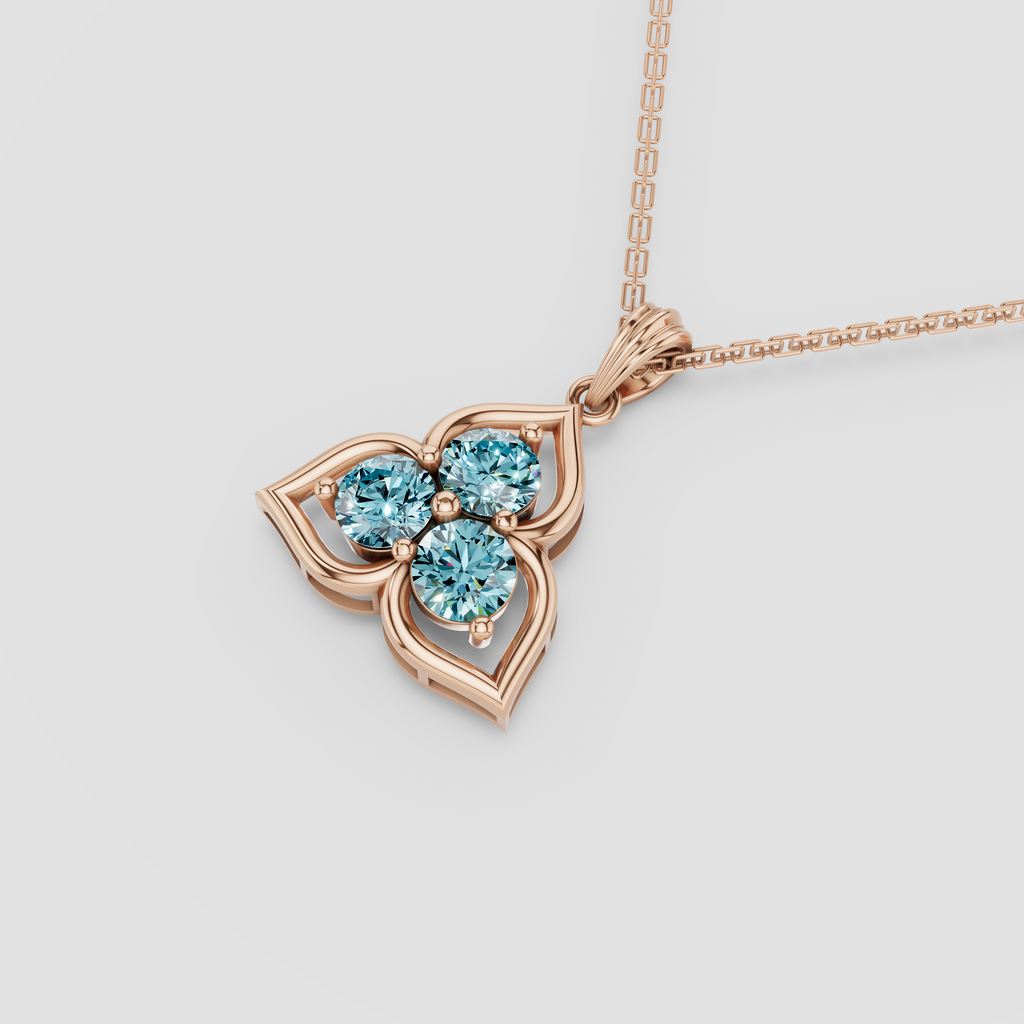 Caelia – Three-Stone Sky Blue Topaz Floral Motif Pendant in 18KT Gold