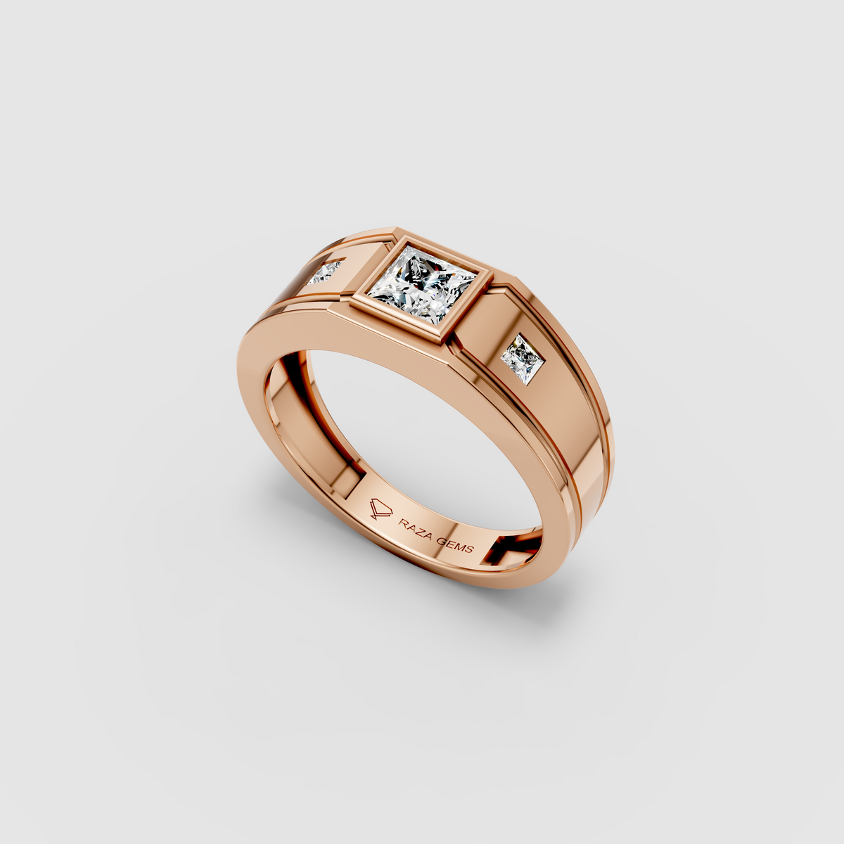 Luna – 18K Gold Trio Princess Cut Moissanite Architectural Ring