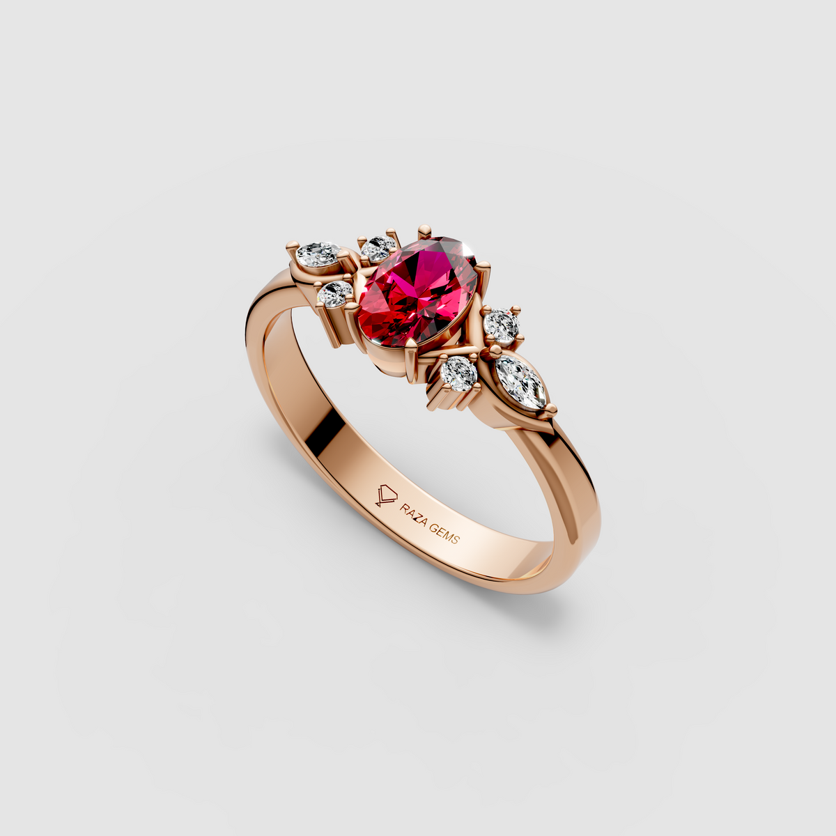 Vintage – Inspired Oval Ruby & Moissanite Statement Ring in 18K Gold