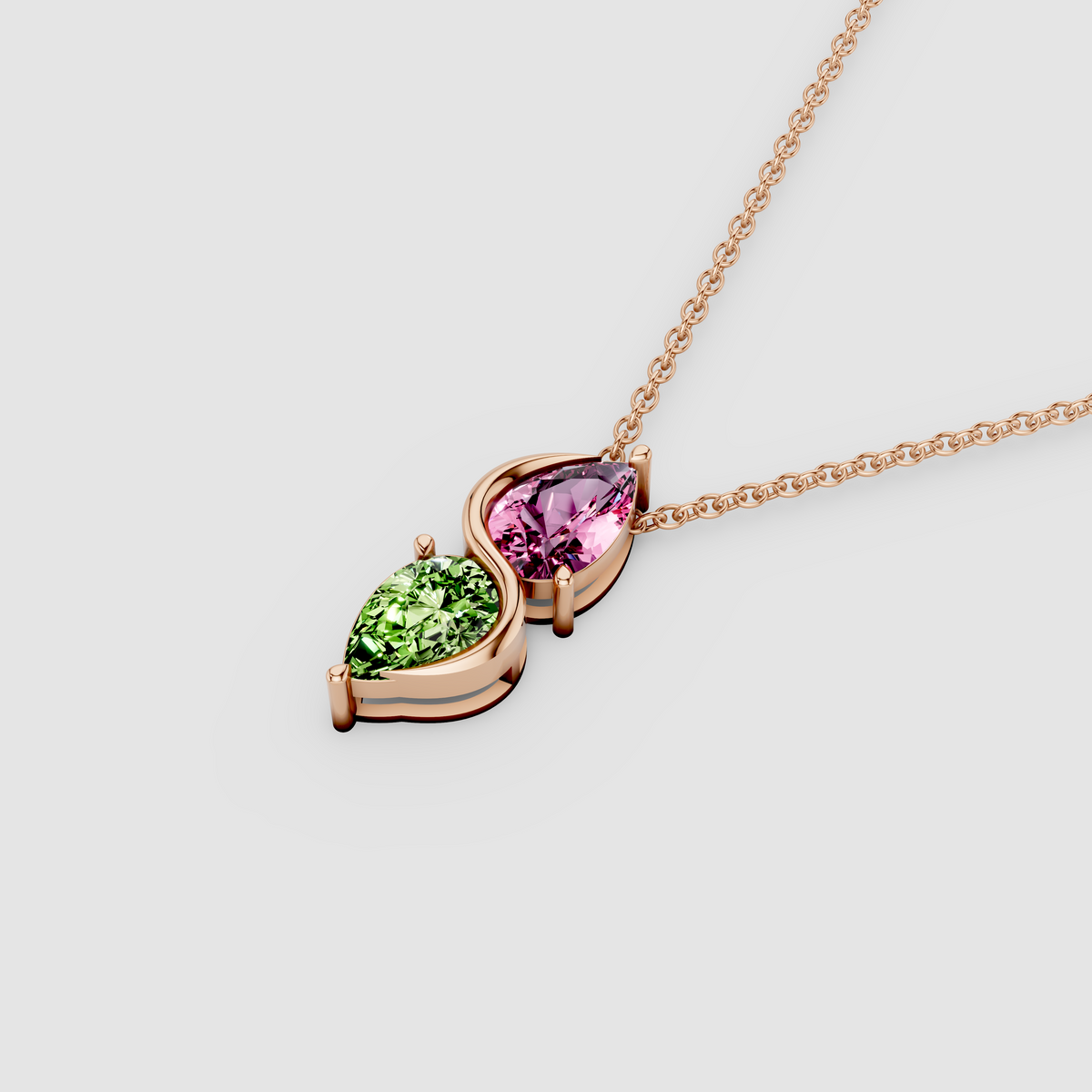 Sienna – Pear Pink Tourmaline & Peridot Swirl Pendant in 18KT Gold