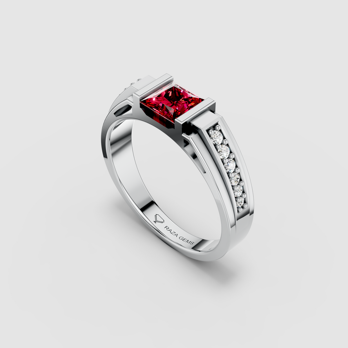 Jane - 18K Gold Princess-Cut Pink Spinel & Moissanite Bar Ring