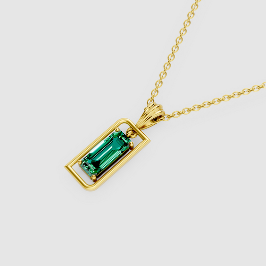 18K Gold Geometric Emerald Cut Emerald Pendant Charm