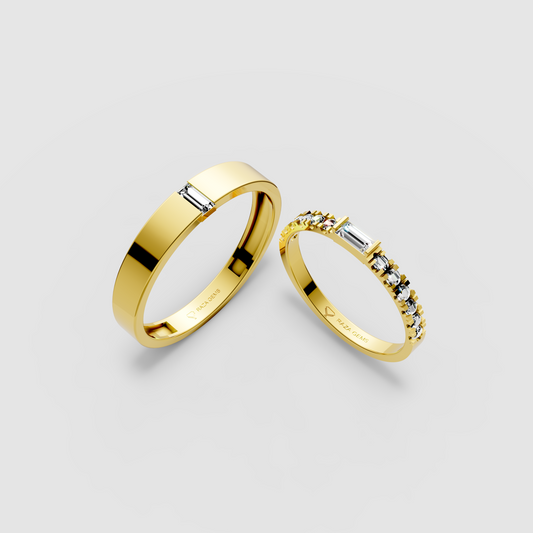 Maisie – Minimalist Baguette Moissanite Couple Band Set in 18KT Gold