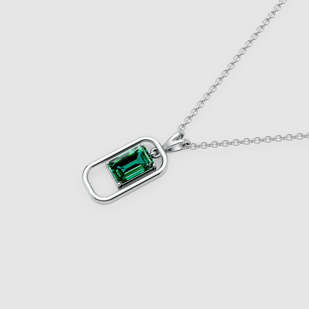 Clara – Emerald Cut Solitaire Geometric Pendant in 18KT Gold