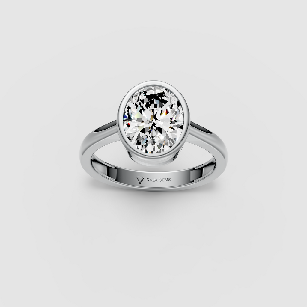 Modern Horizon – Oval Moissanite Bezel-Set Engagement Ring in 18KT Gold