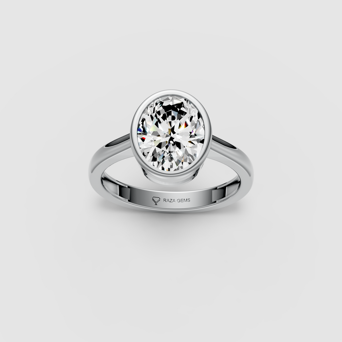 Modern Horizon – Oval Moissanite Bezel-Set Engagement Ring in 18KT Gold