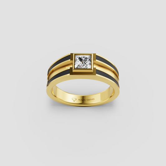 Erin  – 18K Gold Bezel-Set Princess Cut Moissanite Architectural Enamel Ring