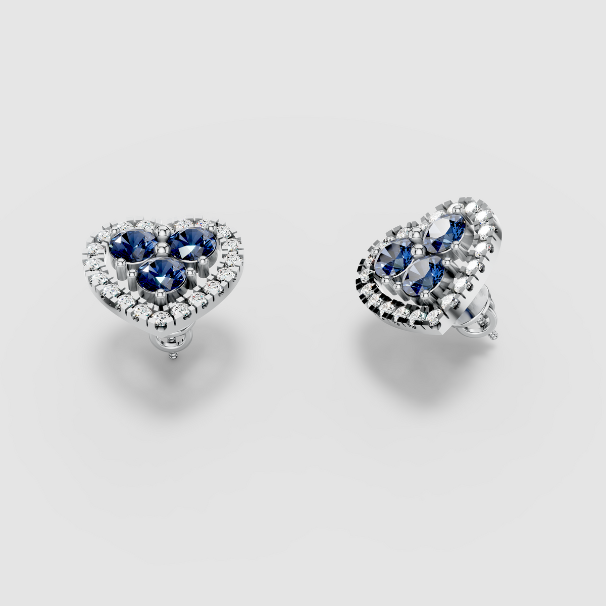 Samantha - Solid 18K Gold Blue Sapphire Trio Heart Stud Earrings"