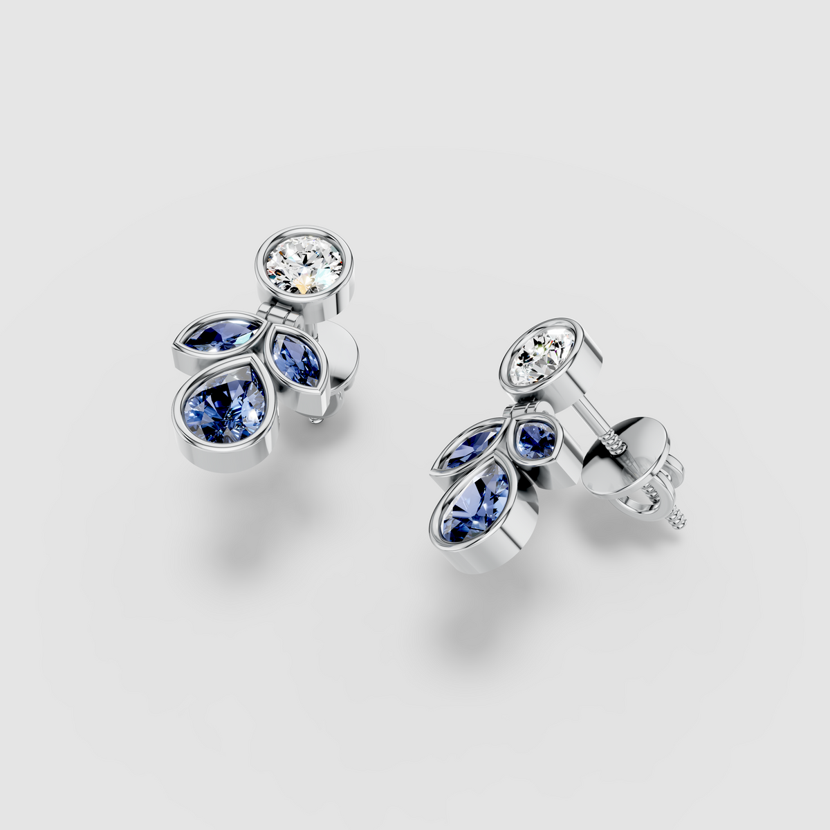 Melissa - Solid 18K Gold Blue Sapphire & Moissanite Bezel Dangle Earrings"