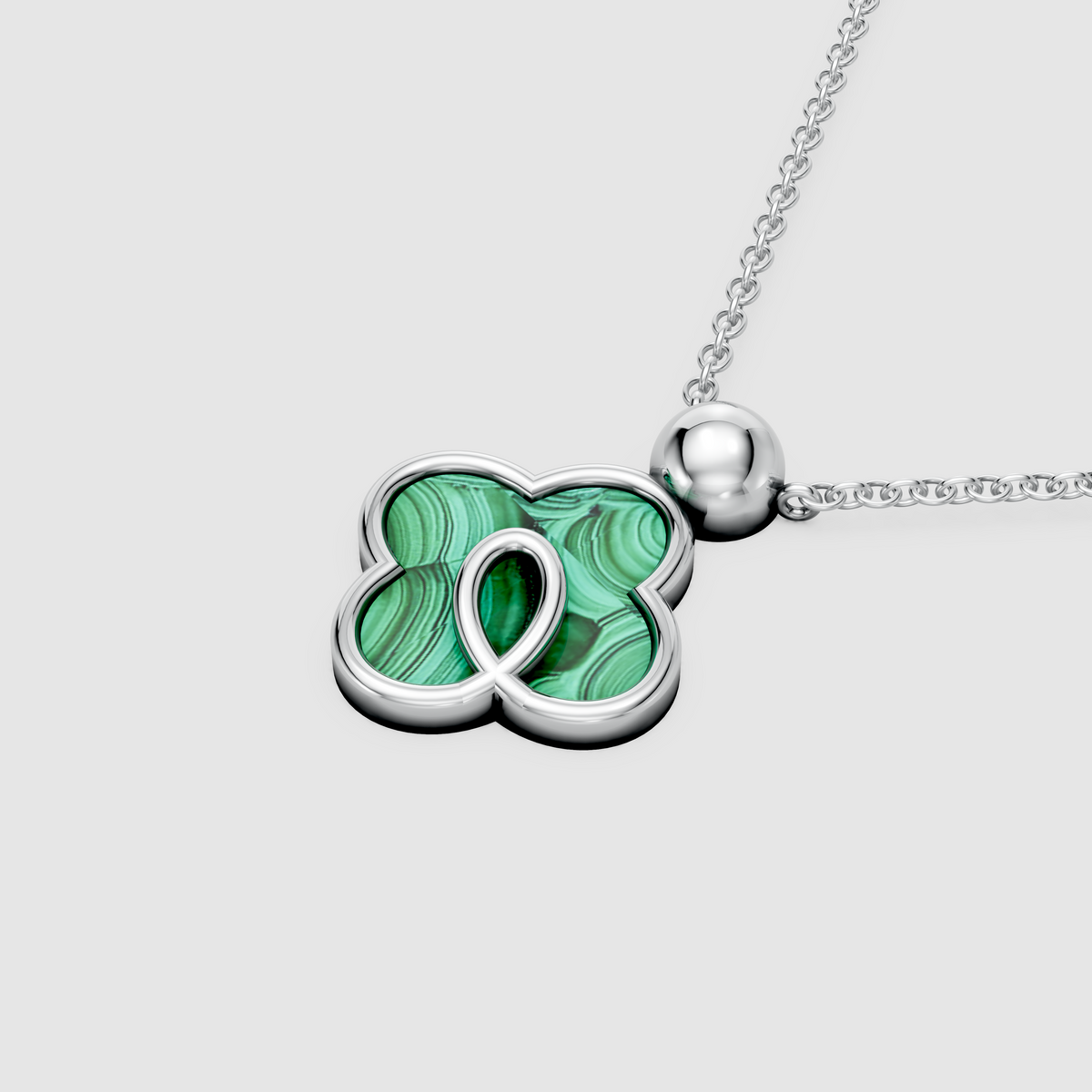 Grace – Natural Malachite Clover Pendant with Gold Loop Accent in 18KT Gold