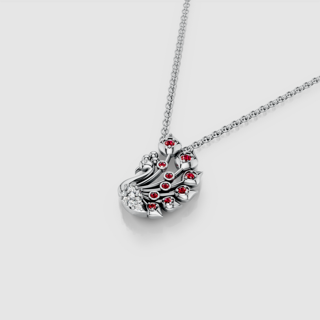 Carol - 18K Gold Peacock Feather Ruby & Moissanite Pendant (Pendant Only)"