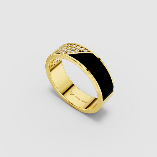 Charlotte - 18K Gold Black Enamel & Pavé Moissanite Band Ring