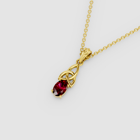 Emily - 18K Gold Oval Ruby Celtic Knot Pendant (Pendant Only)"