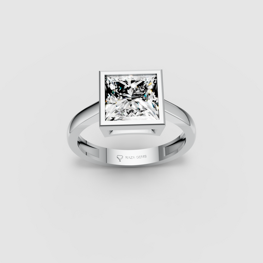 Phoebe – Princess Cut Moissanite Bezel-Set Engagement Ring in 18KT Gold